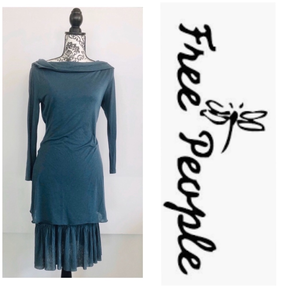 FREE PEOPLE Cowel Neck Sheer Sleeves Dress
